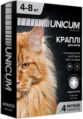 Краплі Unicum Premium проти бліх і кліщів на чубку для великих котів масою 4-8 кг 11102 фото