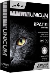 Краплі Unicum Premium проти бліх і кліщів на чубку для котів масою 0-4 кг 11101 фото