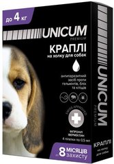 Краплі Unicum Premium+ проти бліх, кліщів і гельмінтів на чубку для собак 0-4 кг 11109 фото